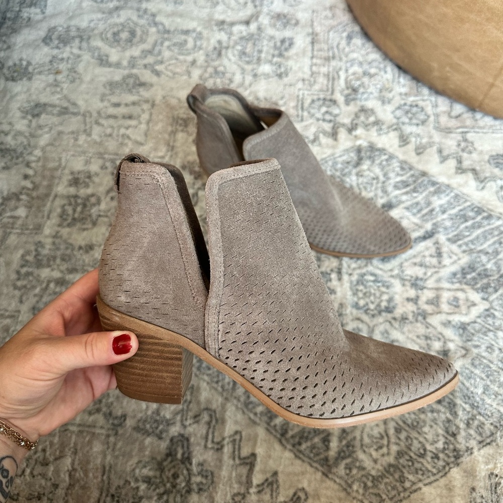 Lucky Brand Perforated Taupe Ankle Booties